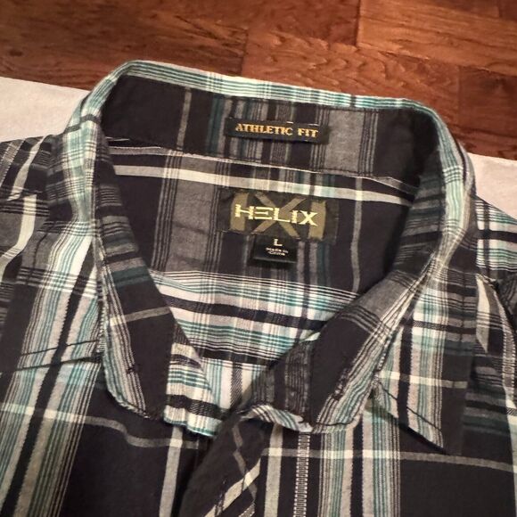 Helix Plaid Button Up Shirt Mens size L Western Athletic Fit Black long Sleeve - Picture 3 of 8